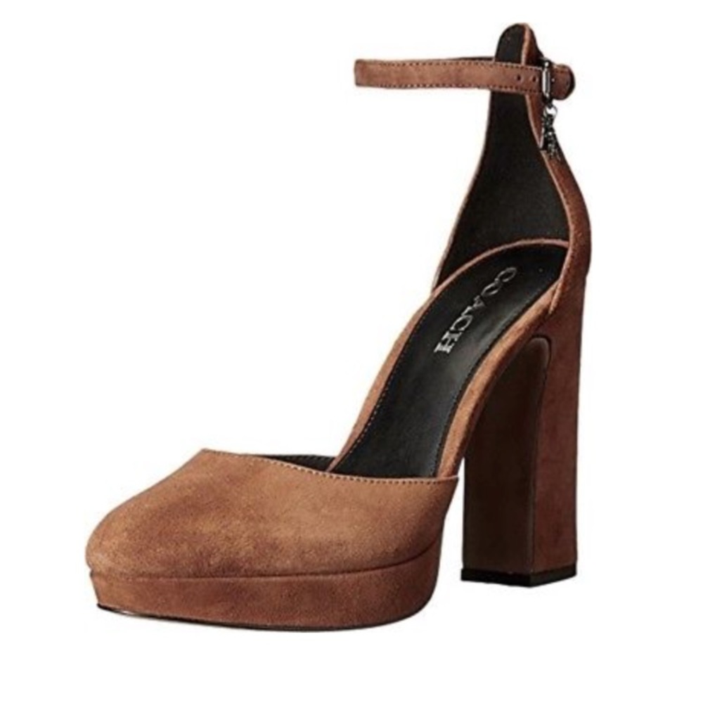 Coach Brown Suede Leather Platform Block Heels
